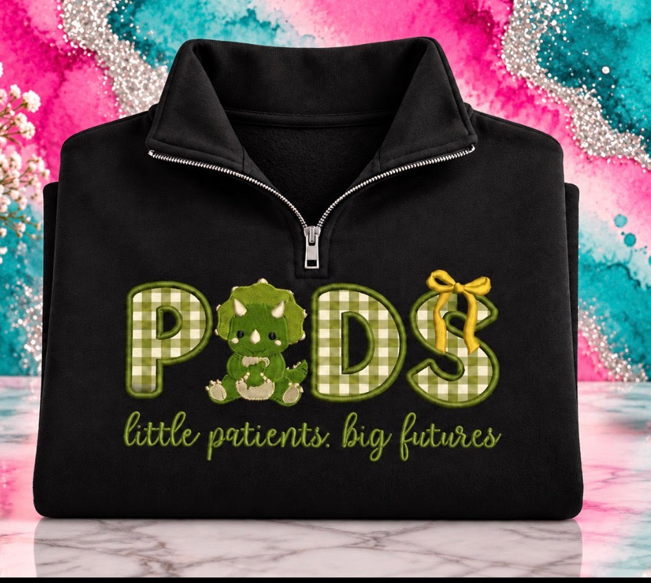 Embroidered Pediatric Nurse Quarter Zip Sweatshirt- Dino