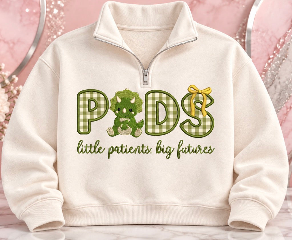 Embroidered Pediatric Nurse Quarter Zip Sweatshirt- Dino
