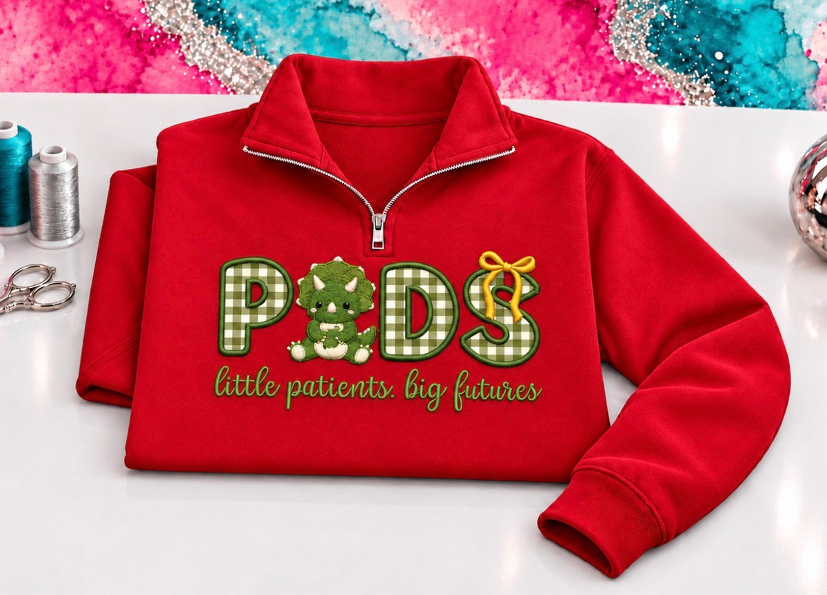 Embroidered Pediatric Nurse Quarter Zip Sweatshirt- Dino