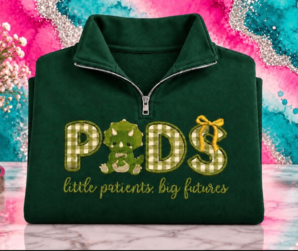 Embroidered Pediatric Nurse Quarter Zip Sweatshirt- Dino