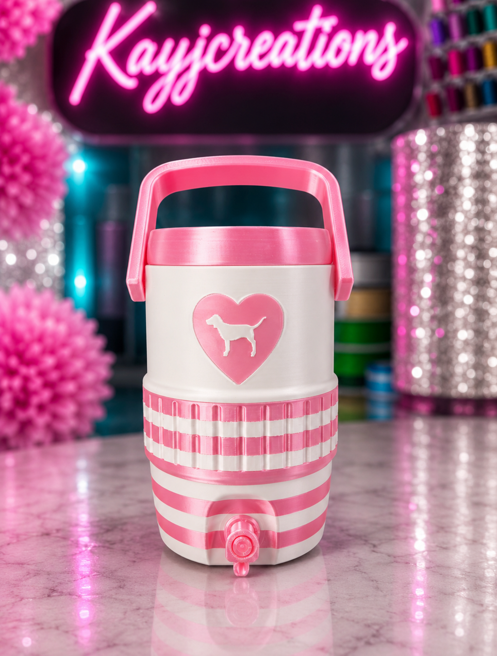 Pink and white Can Cooler