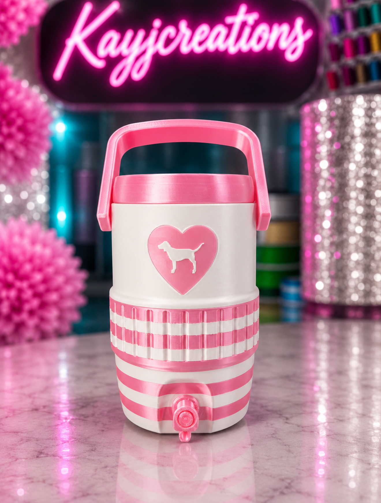 Pink and white Can Cooler