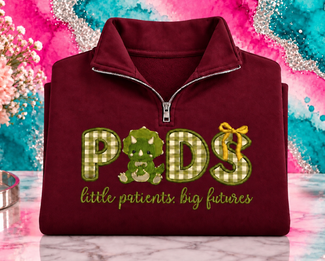 Embroidered Pediatric Nurse Quarter Zip Sweatshirt- Dino