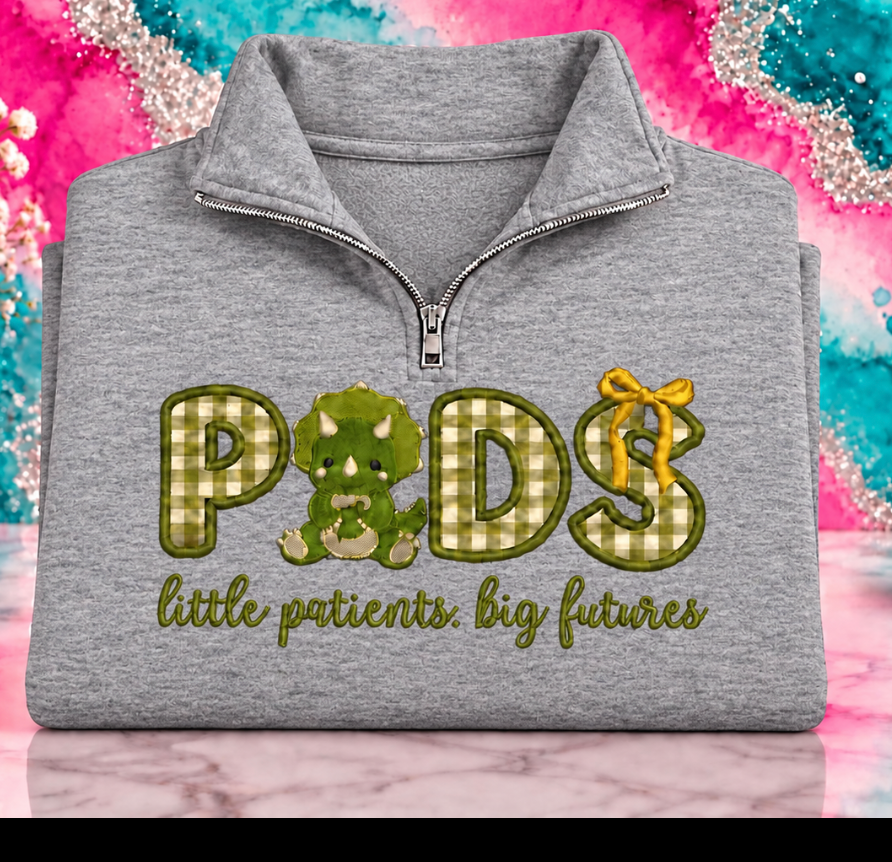 Embroidered Pediatric Nurse Quarter Zip Sweatshirt- Dino
