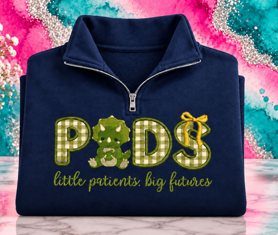 Embroidered Pediatric Nurse Quarter Zip Sweatshirt- Dino
