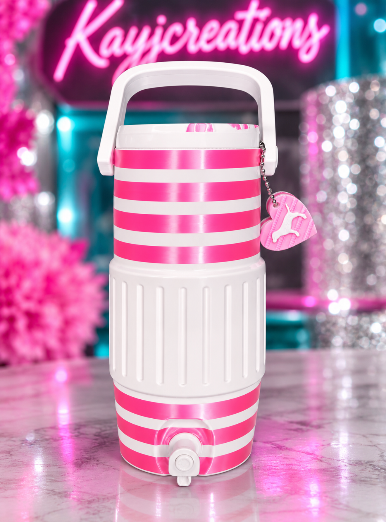 Pink and white Can Cooler